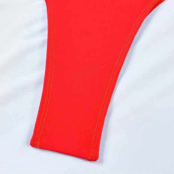 Red One Piece SZ S Swimsuit Sexy Strappy Crossover Top Cut Out High Cut Cheeky - Picture 7 of 9
